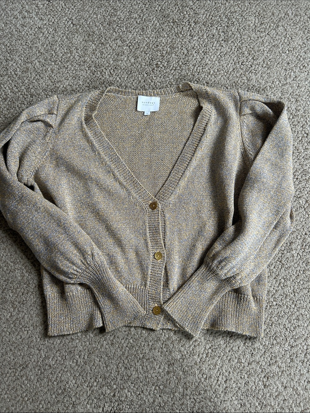 sundays Metallic Gold V-Neck Button Cardigan
